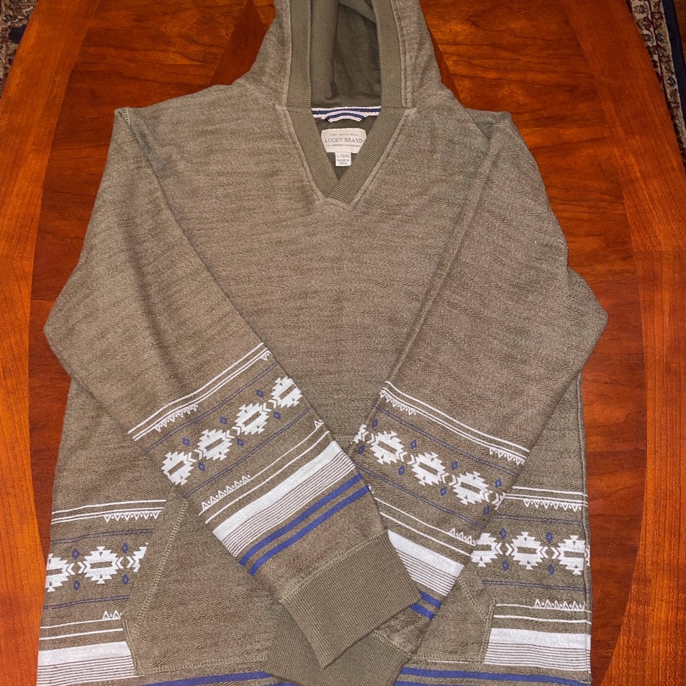 Lucky Brand Boys Baja Jacket sz L colorBurnt Olive NWT Hooded, Vneck, Striped